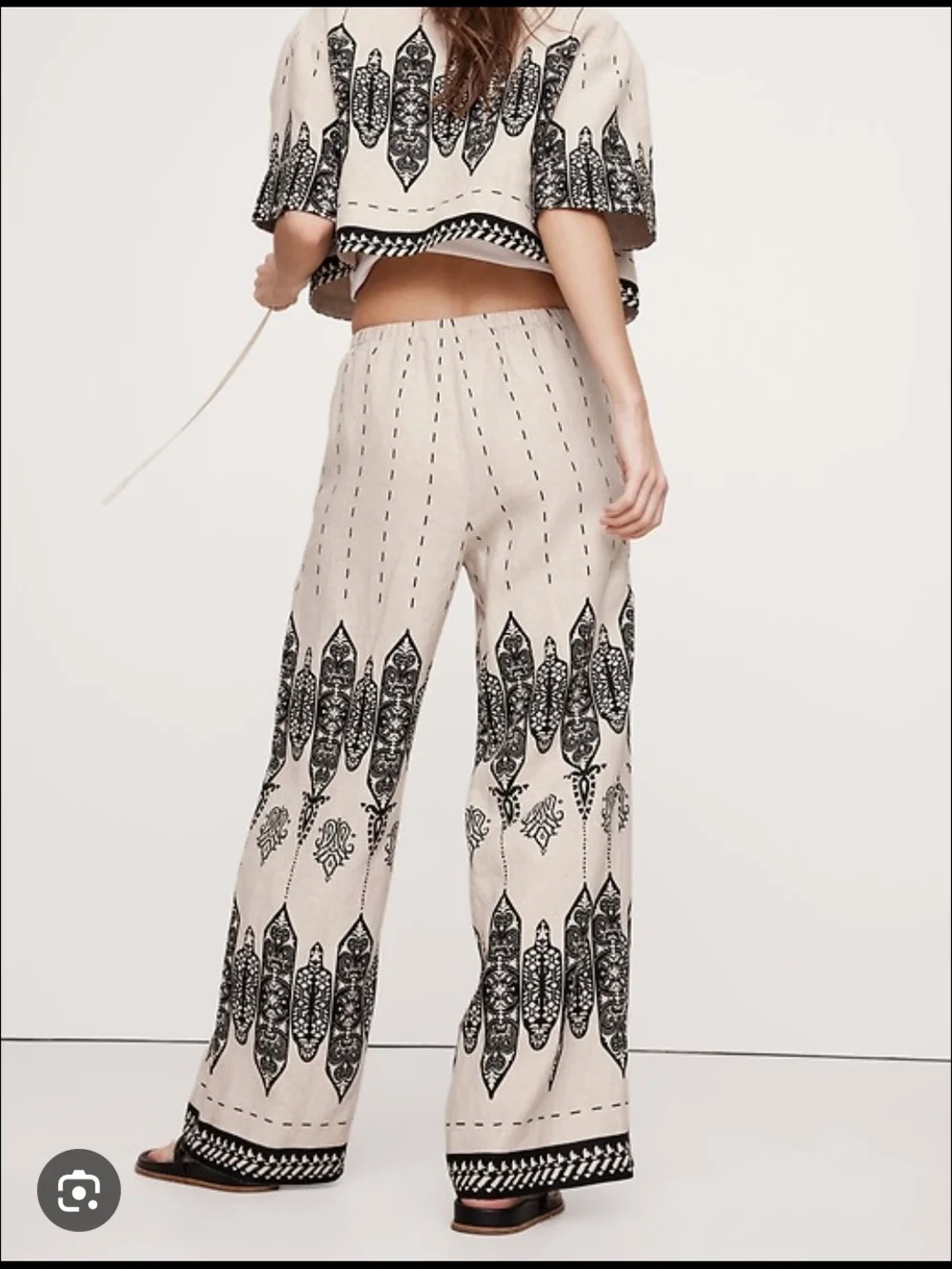 Banana Republic Wide Leg 100% Linen Pull On Pant M Petite Geometric Coastal Boho